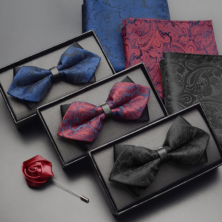 Set di 3 papillon a doppia punta con motivo Paisley esotico da uomo