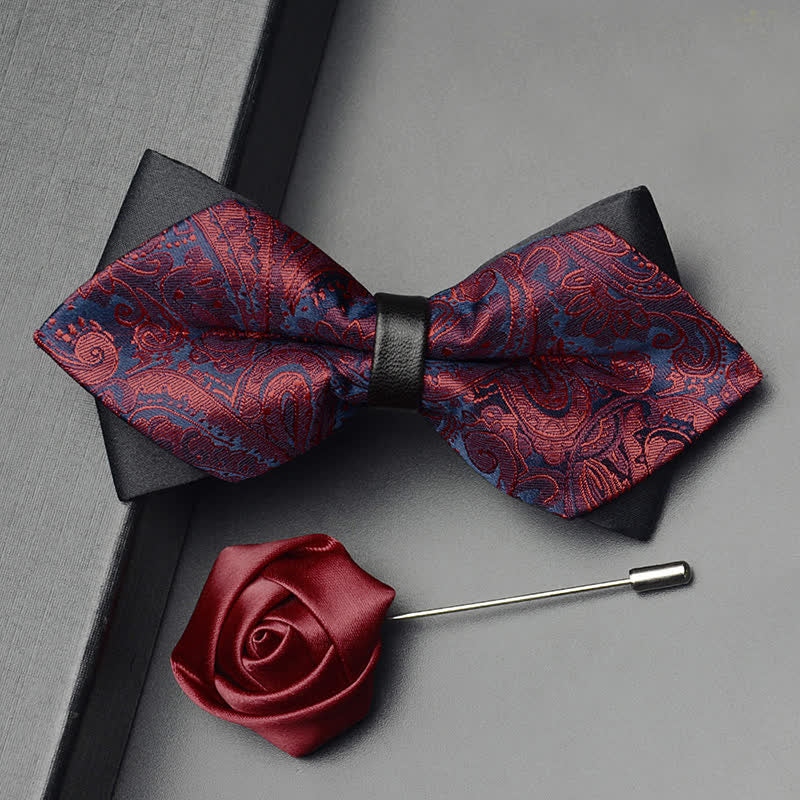 Set di 3 papillon a doppia punta con motivo Paisley esotico da uomo