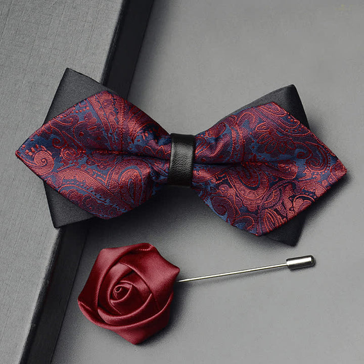 Set di 3 papillon a doppia punta con motivo Paisley esotico da uomo