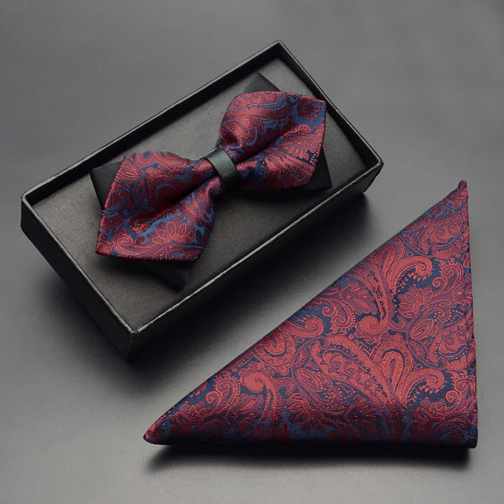 Set di 3 papillon a doppia punta con motivo Paisley esotico da uomo