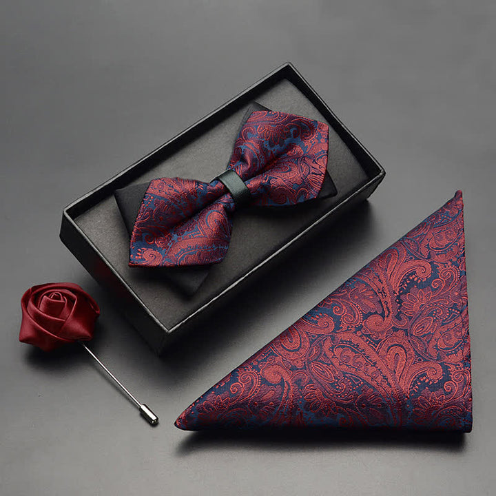 Set di 3 papillon a doppia punta con motivo Paisley esotico da uomo