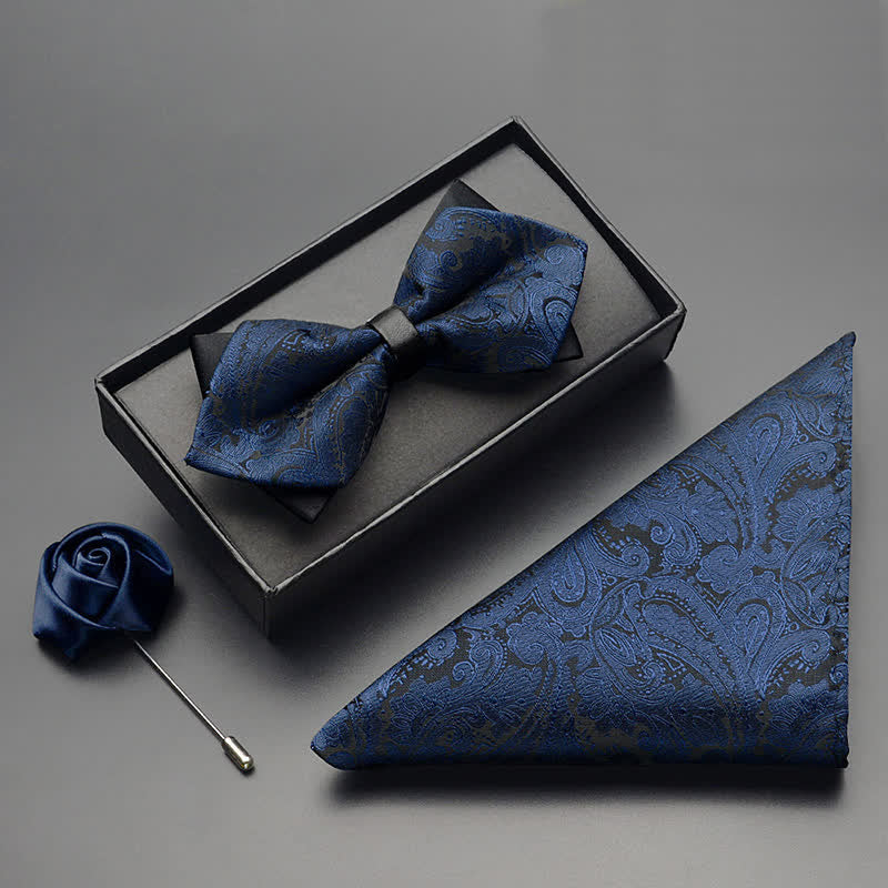 Set di 3 papillon a doppia punta con motivo Paisley esotico da uomo