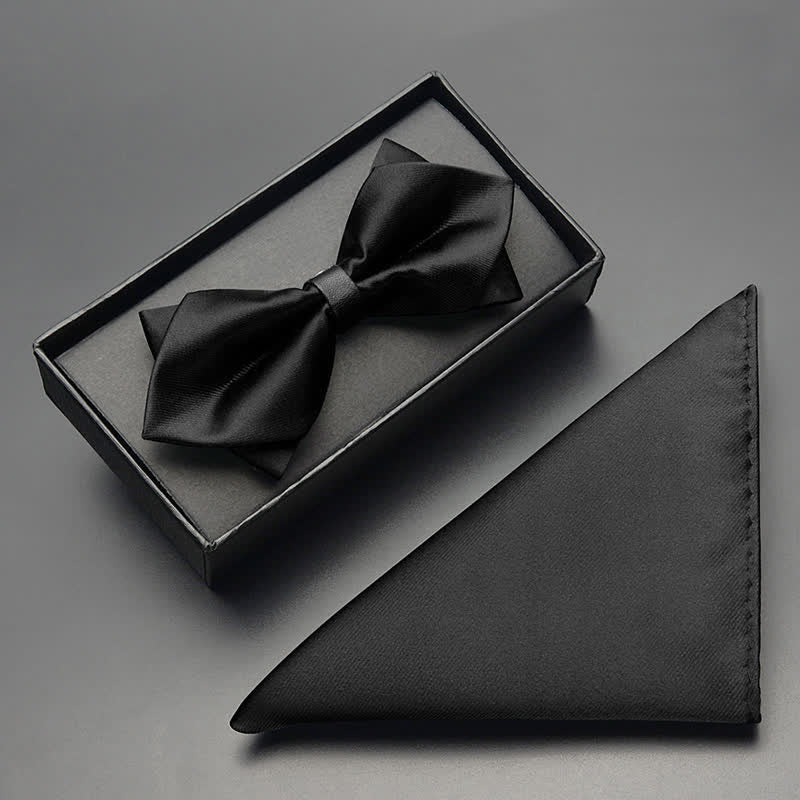 Set di 3 papillon classici a doppio strato da uomo - Nero - Papillon + Fazzoletto - image 11