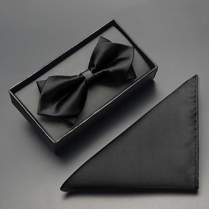 Set di 3 papillon classici a doppio strato da uomo - Nero - Papillon + Fazzoletto - image 11