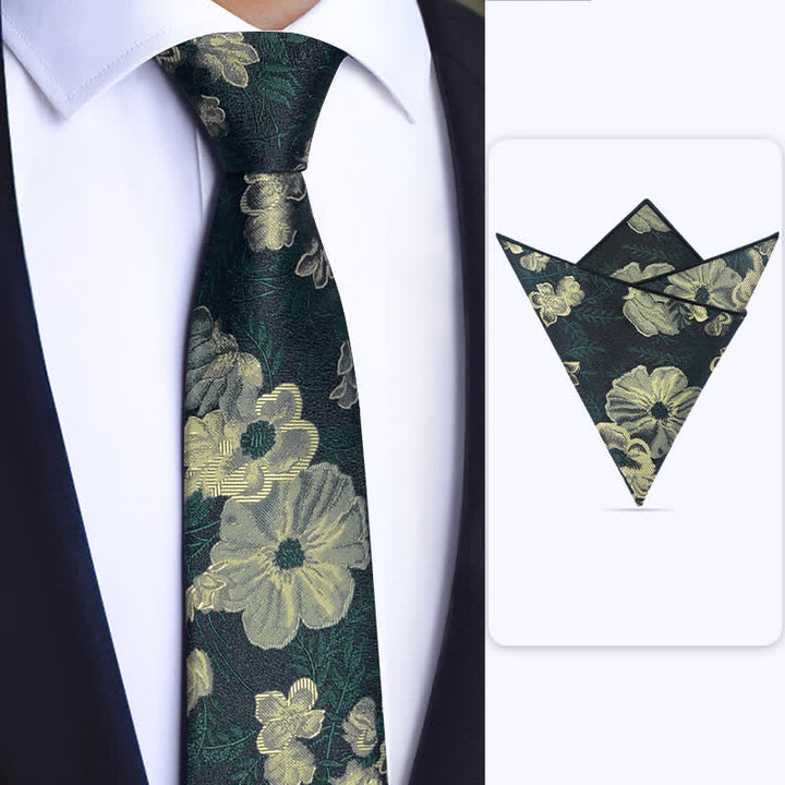 Set di 3 cravatte da uomo con motivo a farfalla e fiori verde scuro