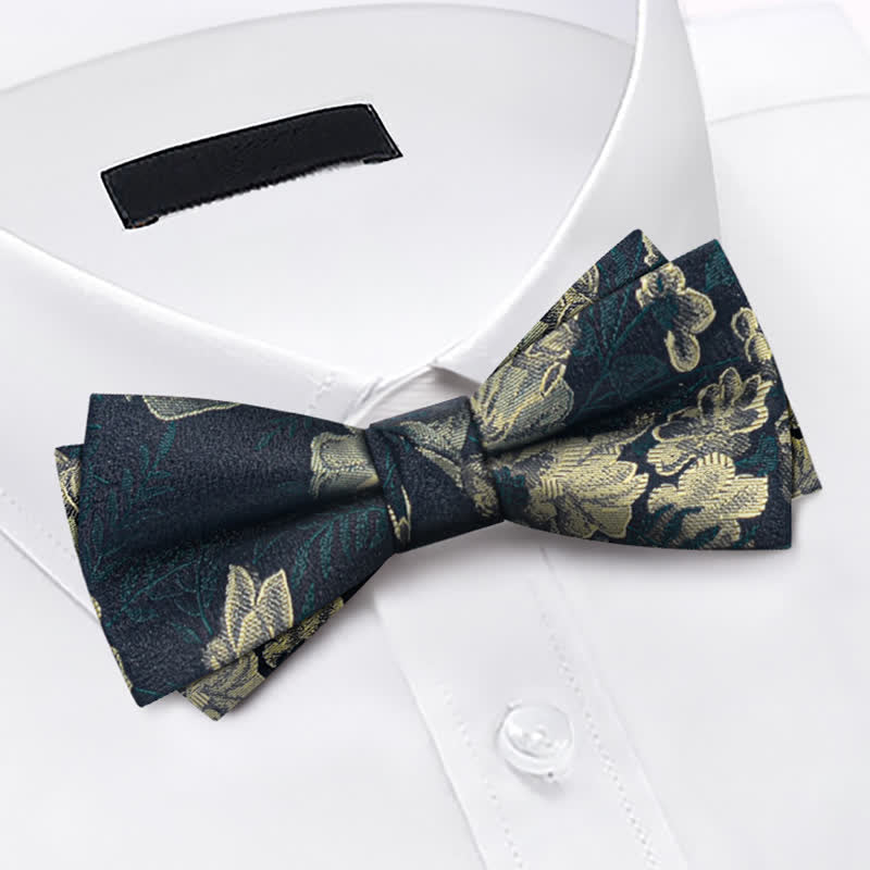 Set di 3 cravatte da uomo con motivo a farfalla e fiori verde scuro