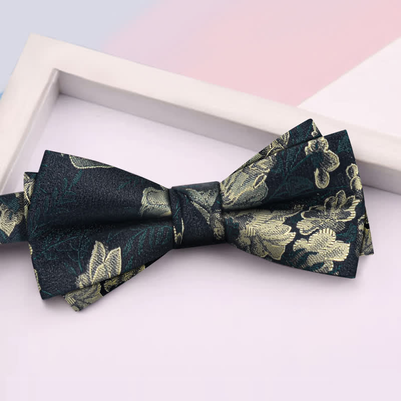 Set di 3 cravatte da uomo con motivo a farfalla e fiori verde scuro