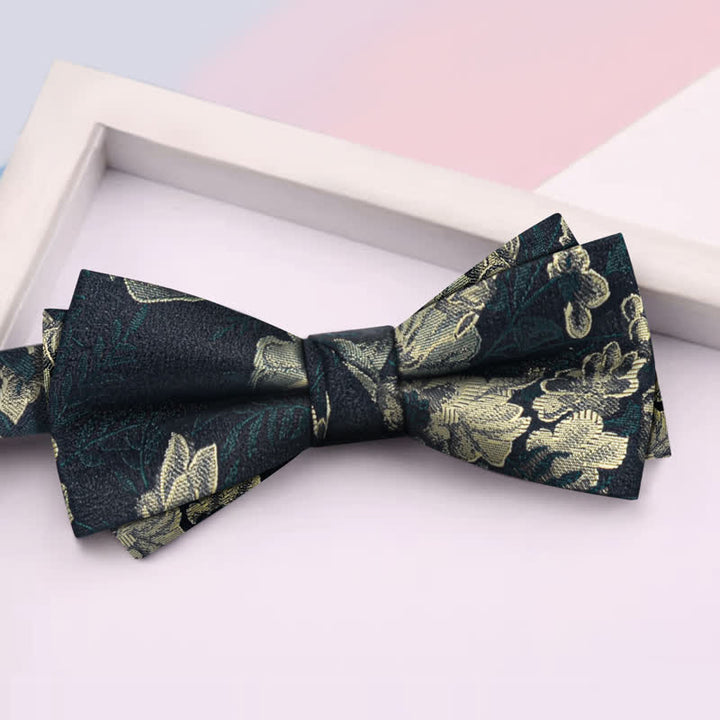 Set di 3 cravatte da uomo con motivo a farfalla e fiori verde scuro