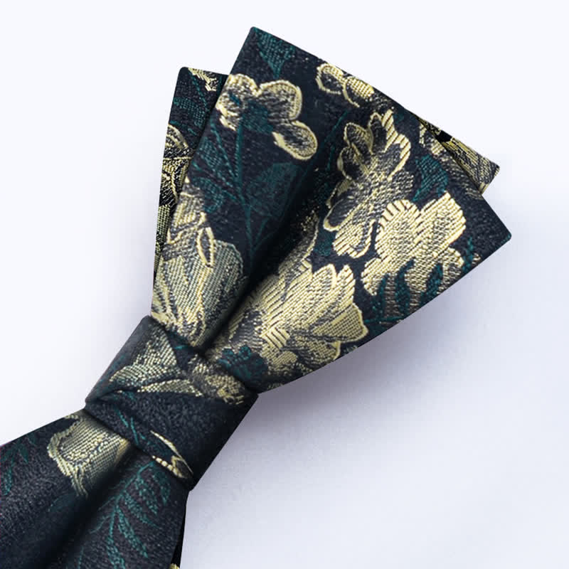 Set di 3 cravatte da uomo con motivo a farfalla e fiori verde scuro
