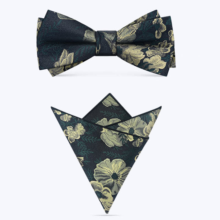 Set di 3 cravatte da uomo con motivo a farfalla e fiori verde scuro