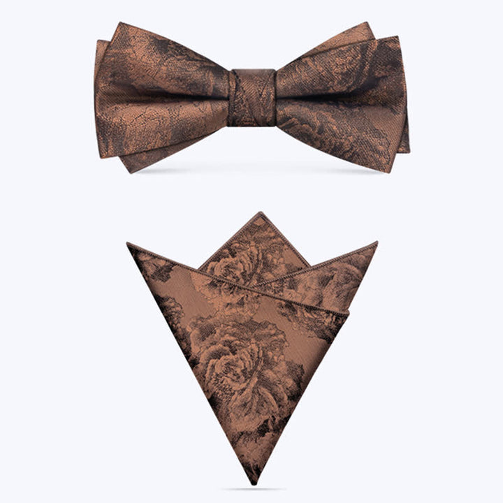 Set di 3 cravatte da uomo vintage in bronzo con motivo a farfalla e fiori