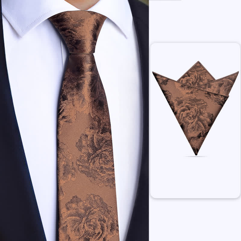 Set di 3 cravatte da uomo vintage in bronzo con motivo a farfalla e fiori