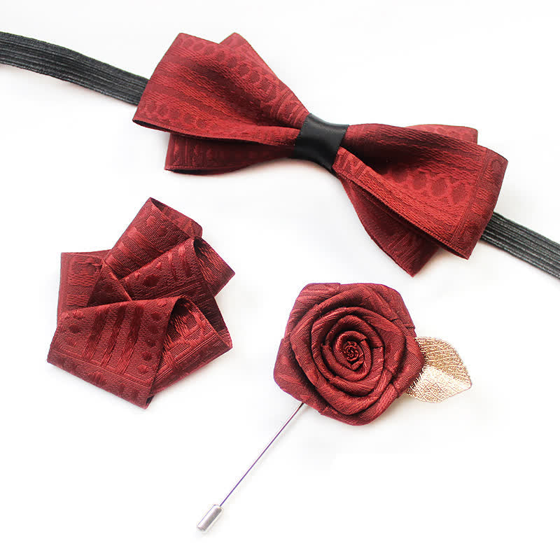 Set di 3 cravatte a farfalla eleganti vintage da uomo con linee scure - Rosso scuro - image 1