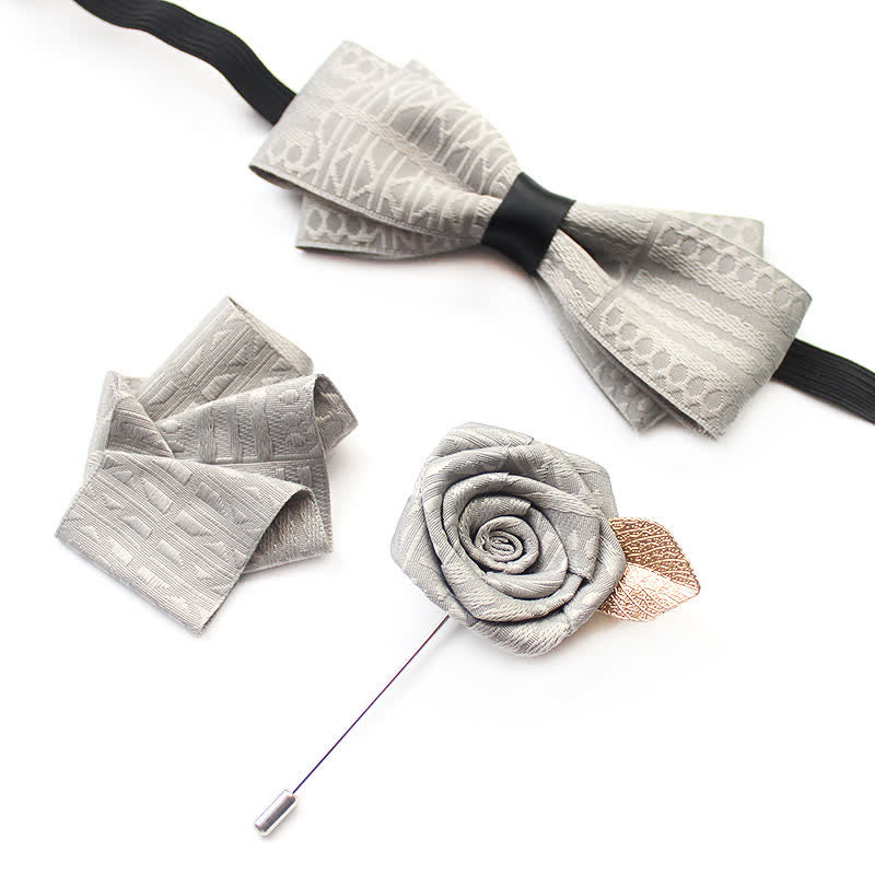 Set di 3 cravatte a farfalla eleganti vintage da uomo con linee scure - Grigio chiaro - image 7