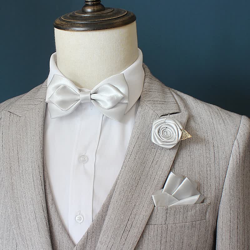 Set di 3 papillon con corsage di rose per sposo e sposo da uomo