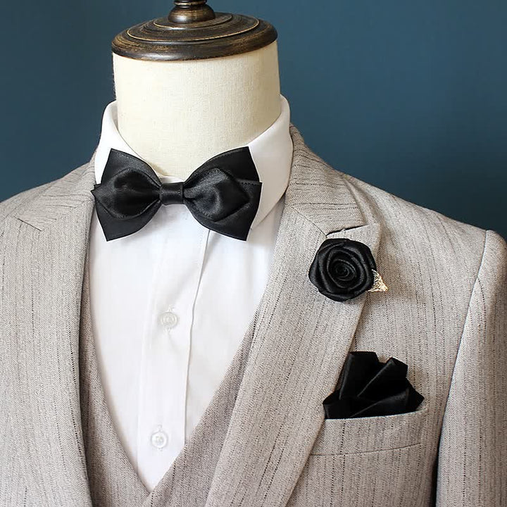 Set di 3 papillon con corsage di rose per sposo e sposo da uomo
