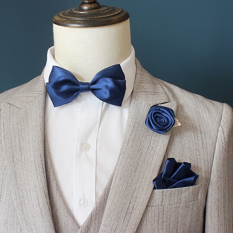 Set di 3 papillon con corsage di rose per sposo e sposo da uomo