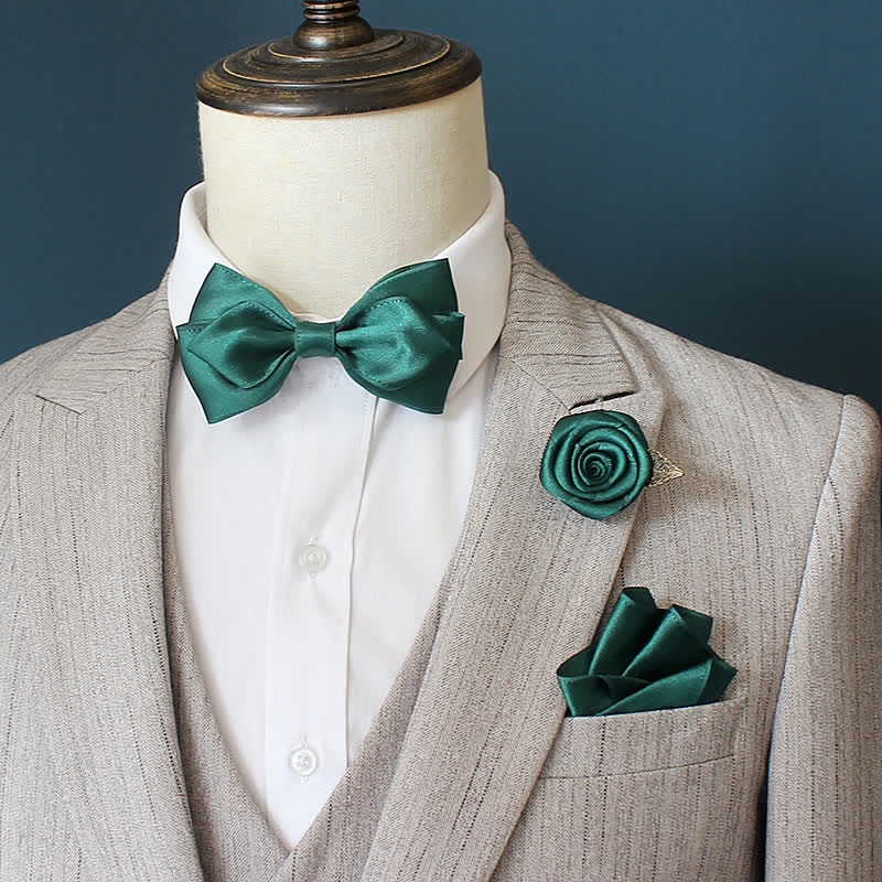 Set di 3 papillon con corsage di rose per sposo e sposo da uomo