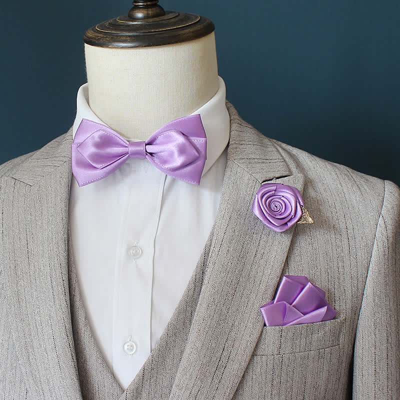 Set di 3 papillon con corsage di rose per sposo e sposo da uomo