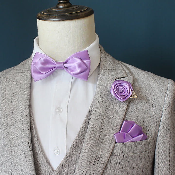 Set di 3 papillon con corsage di rose per sposo e sposo da uomo