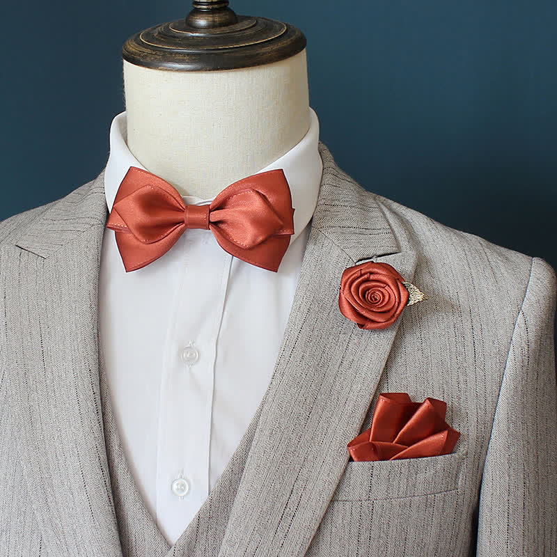 Set di 3 papillon con corsage di rose per sposo e sposo da uomo