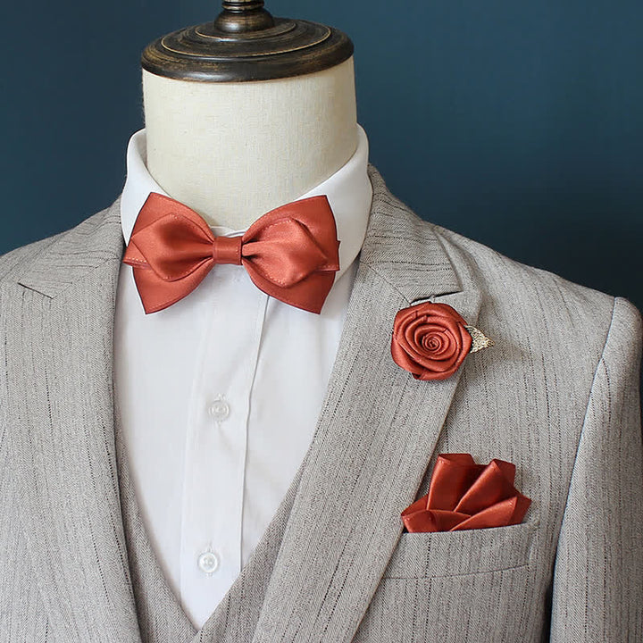Set di 3 papillon con corsage di rose per sposo e sposo da uomo