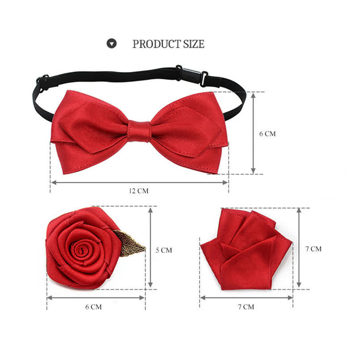 Set di 3 papillon con corsage di rose per sposo e sposo da uomo