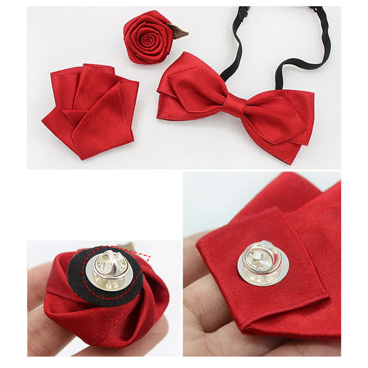 Set di 3 papillon con corsage di rose per sposo e sposo da uomo