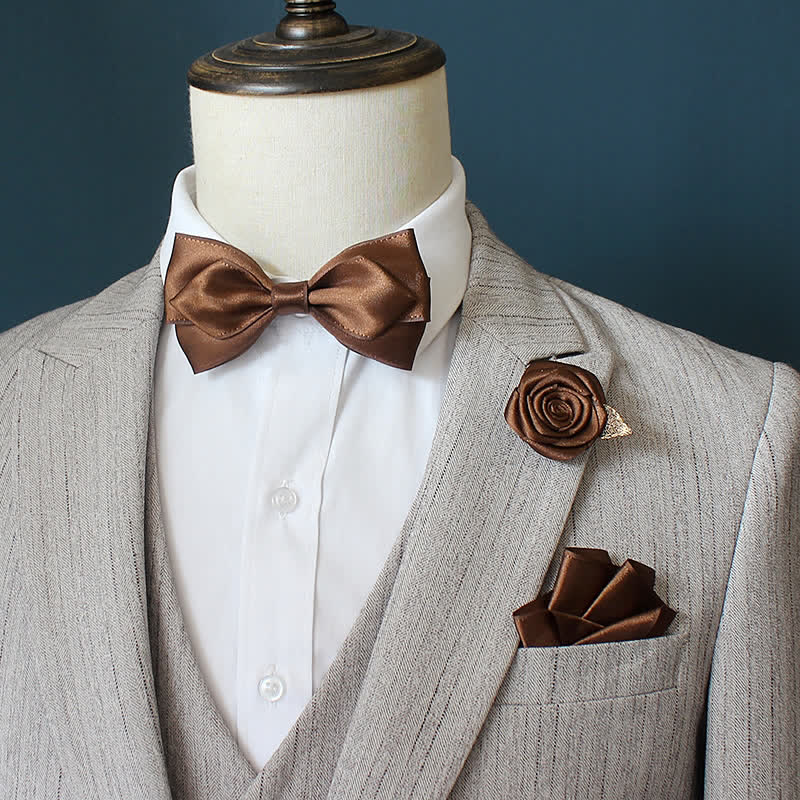 Set di 3 papillon con corsage di rose per sposo e sposo da uomo