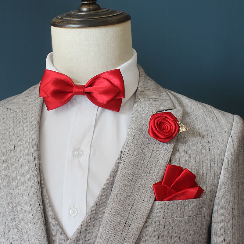 Set di 3 papillon con corsage di rose per sposo e sposo da uomo