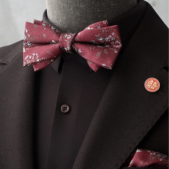 Set di 2 fazzoletti con papillon e motivo floreale bordeaux da uomo