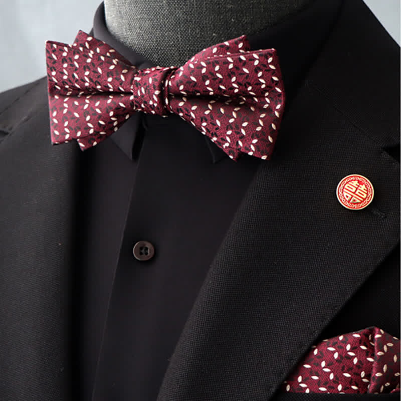 Set di 2 fazzoletti con papillon e motivo floreale bordeaux da uomo