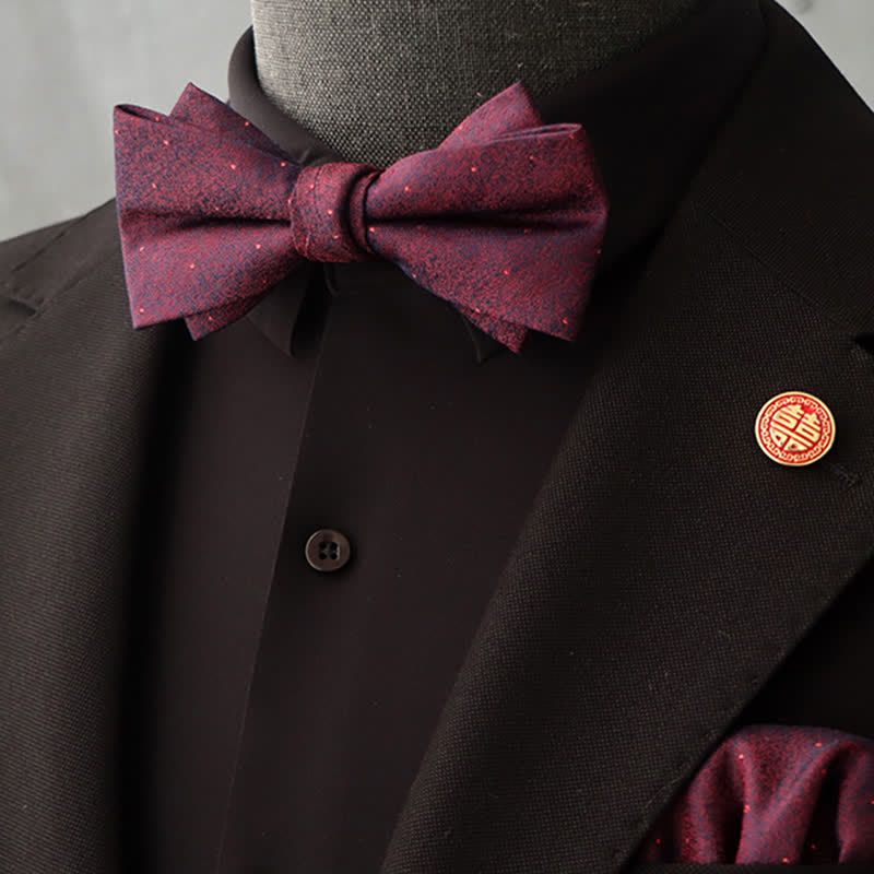 Set di 2 fazzoletti con papillon e motivo floreale bordeaux da uomo