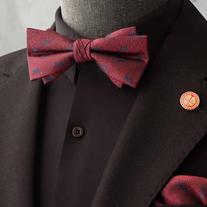 Set di 2 fazzoletti con papillon e motivo floreale bordeaux da uomo