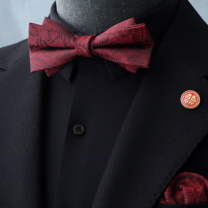 Set di 2 fazzoletti con papillon e motivo floreale bordeaux da uomo