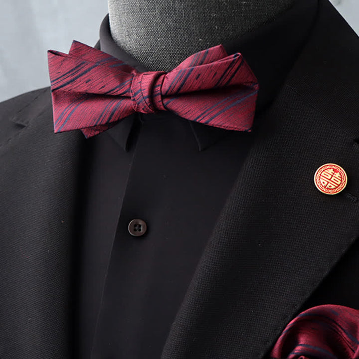 Set di 2 fazzoletti con papillon e motivo floreale bordeaux da uomo - Stile n. 4 - image 10