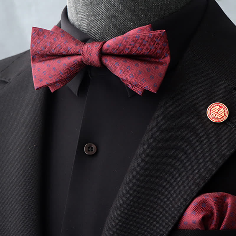 Set di 2 fazzoletti con papillon e motivo floreale bordeaux da uomo