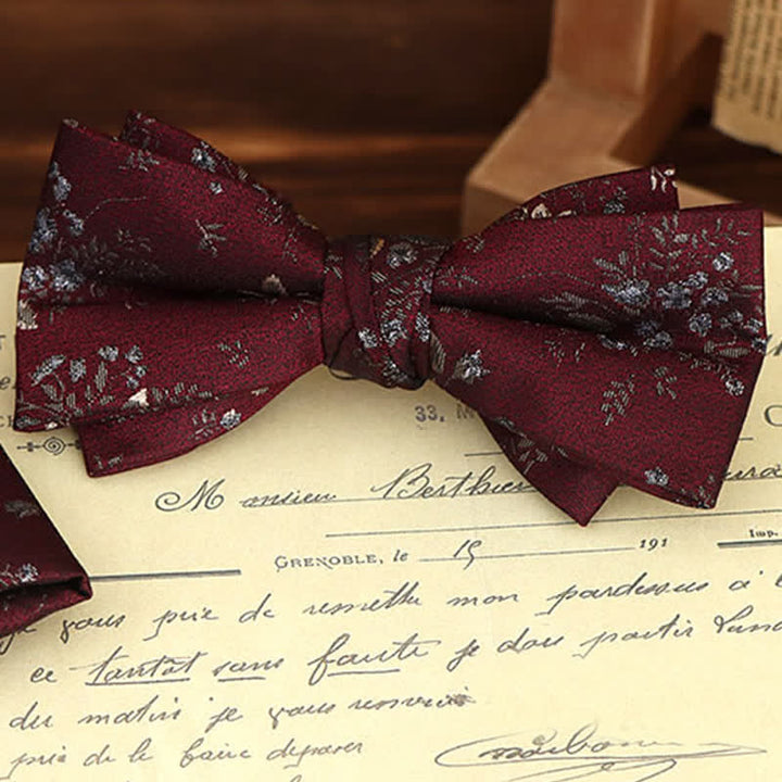 Set di 2 fazzoletti con papillon e motivo floreale bordeaux da uomo
