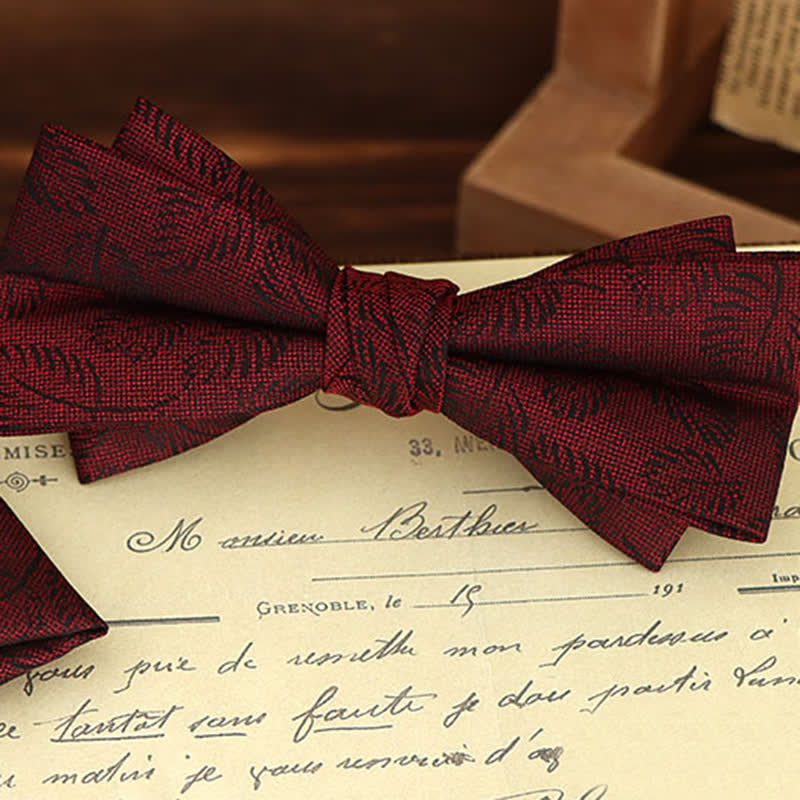 Set di 2 fazzoletti con papillon e motivo floreale bordeaux da uomo