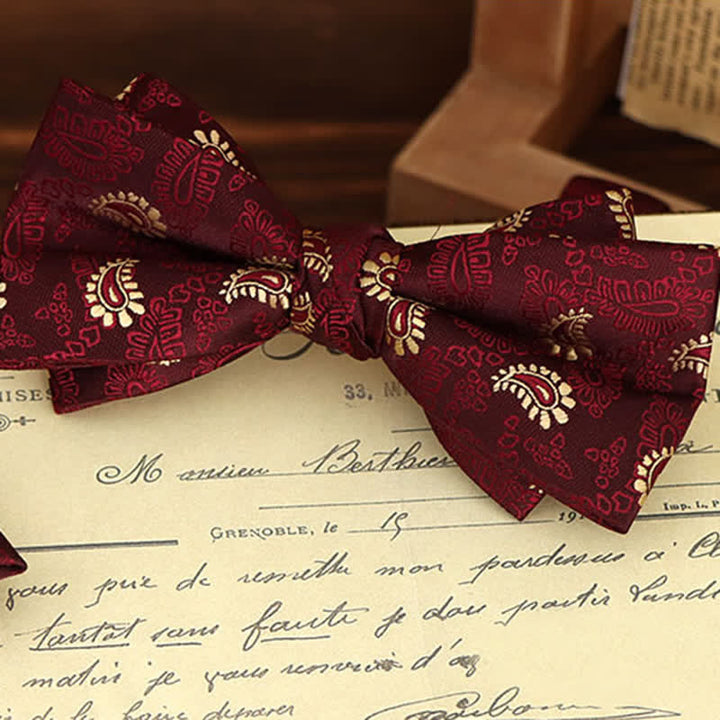 Set di 2 fazzoletti con papillon e motivo floreale bordeaux da uomo