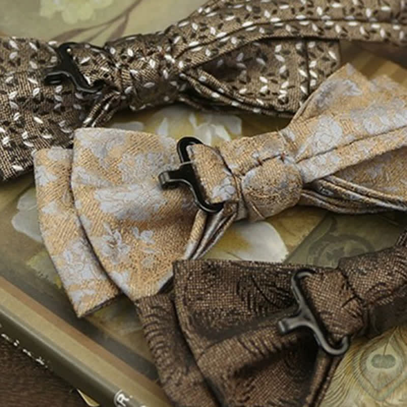 Set di 2 fazzoletti da taschino con papillon marrone retrò da uomo