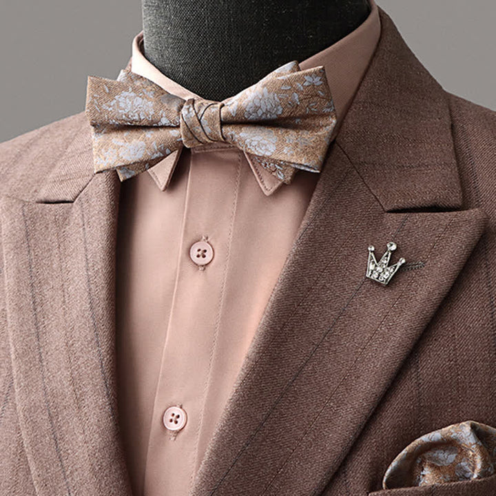 Set di 2 fazzoletti da taschino con papillon marrone retrò da uomo