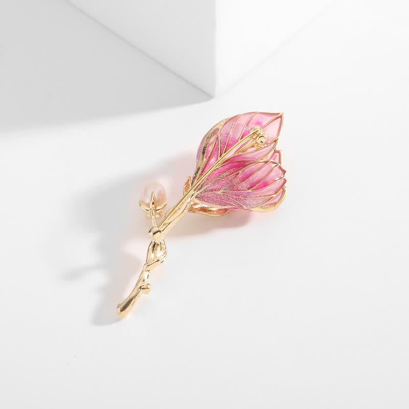 Spilla da donna a forma di fiore di magnolia in smalto