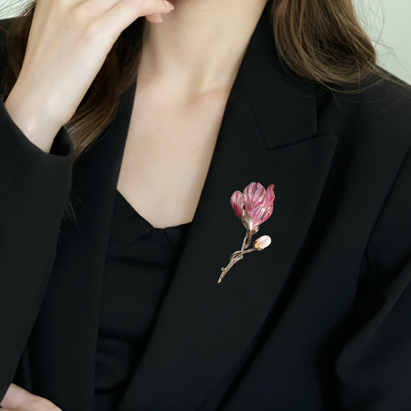 Spilla da donna a forma di fiore di magnolia in smalto