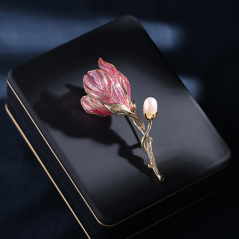 Spilla da donna a forma di fiore di magnolia in smalto