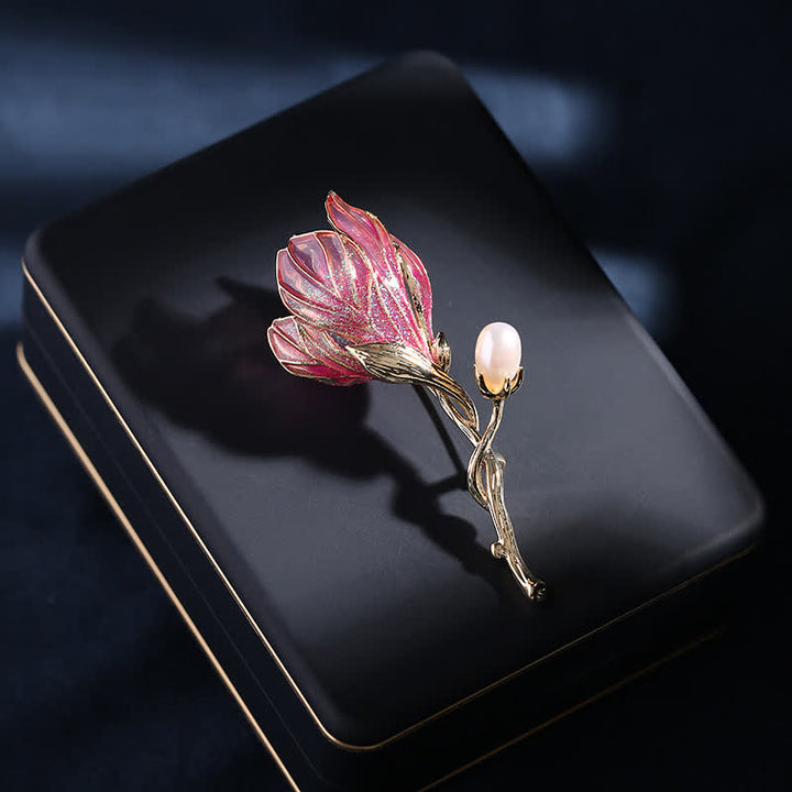 Spilla da donna a forma di fiore di magnolia in smalto