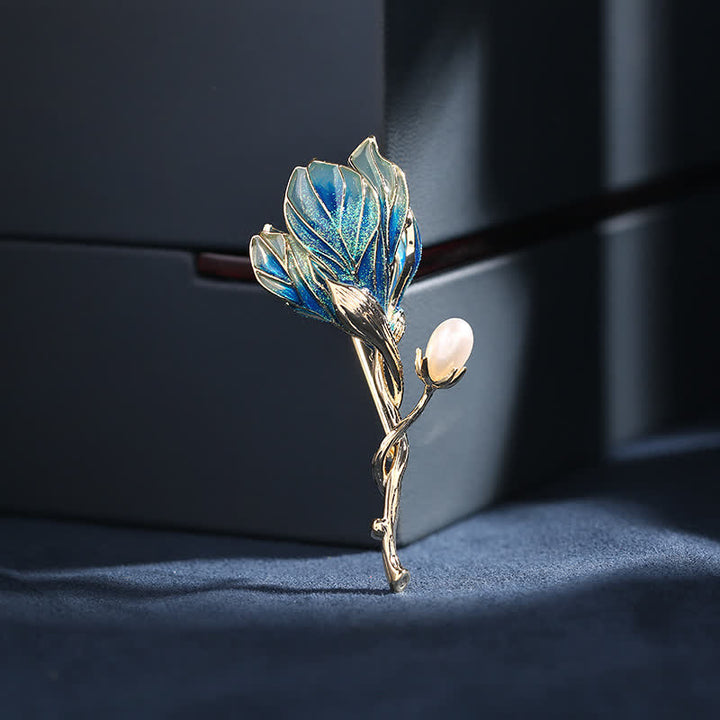 Spilla da donna a forma di fiore di magnolia in smalto
