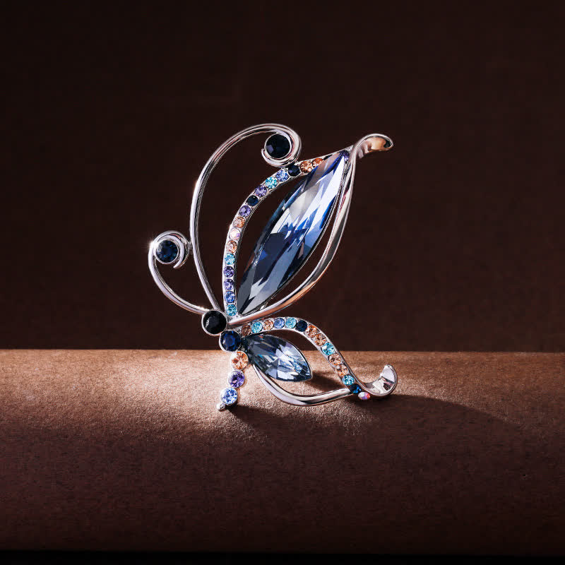 Spilla da donna con strass di cristallo blu a forma di farfalla
