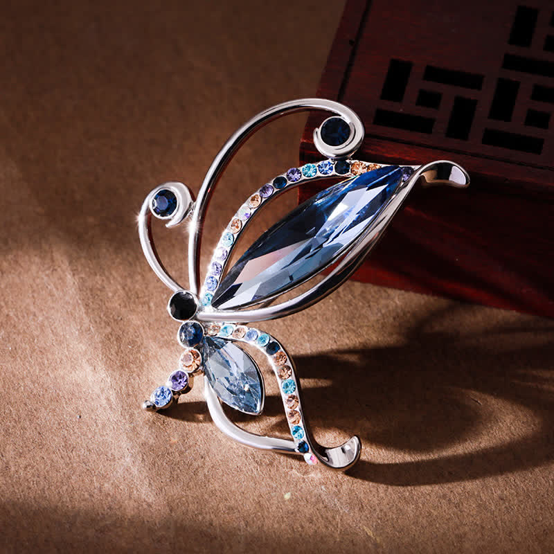 Spilla da donna con strass di cristallo blu a forma di farfalla