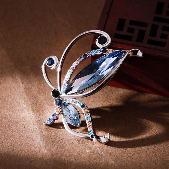Spilla da donna con strass di cristallo blu a forma di farfalla
